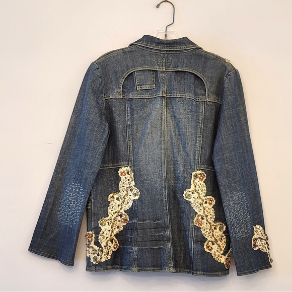 Vintage boho  denim embroidered denim jacket from Florence Italy size L - Picture 2 of 5